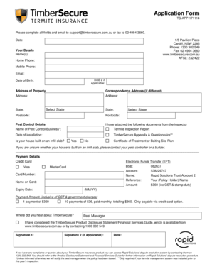TimberSecure Termite Insurance Application Form