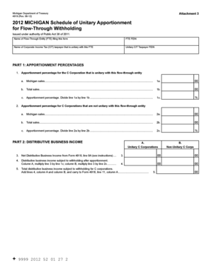 Michigan Schedule of Unitary Apportionment for Flow-Through Withholding