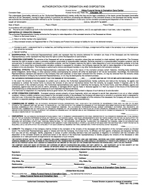 Authorization for Cremation and Disposition