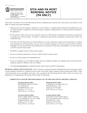 IFTA and PA MCRT Renewal Application