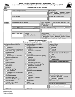 North Carolina Disaster Mortality Surveillance Form