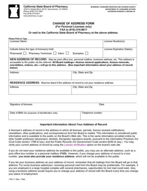 California State Board of Pharmacy Change of Address Form