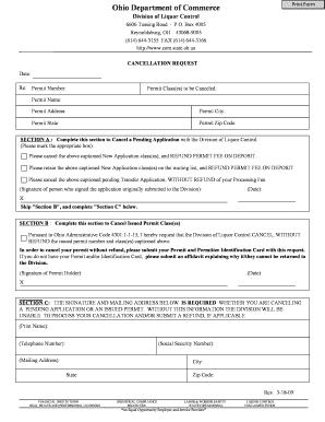 Ohio Liquor Control Permit Cancellation Request