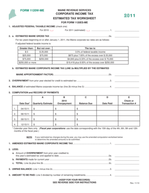 Maine Corporate Income Tax Estimated Worksheet