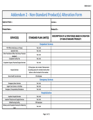 Addendum 2 - Non-Standard Product Alteration Form
