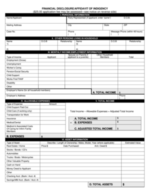 Financial Disclosure Affidavit of Indigency