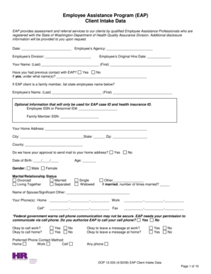 Washington State Employee Assistance Program Intake Form
