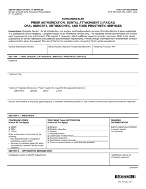 Wisconsin Prior Authorization Dental Attachment 2