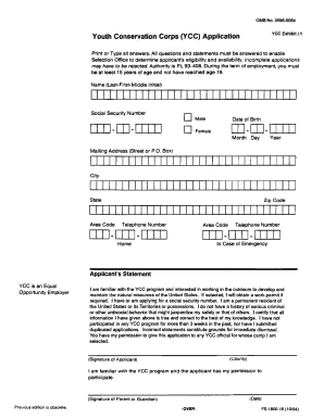 Youth Conservation Corps Application Form