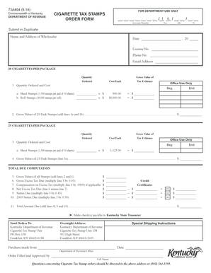 Kentucky Cigarette Tax Stamp Order Form
