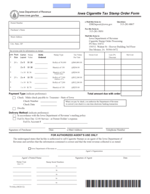 Iowa Cigarette Tax Stamp Order Form