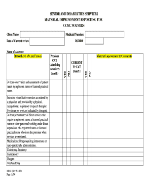 Material Improvement Reporting for CCMC Waivers