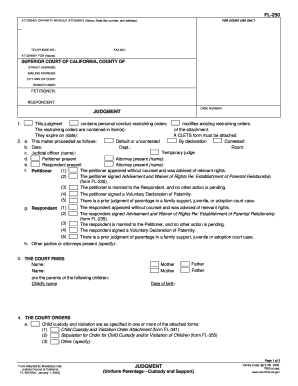 California Judgment Form FL-250