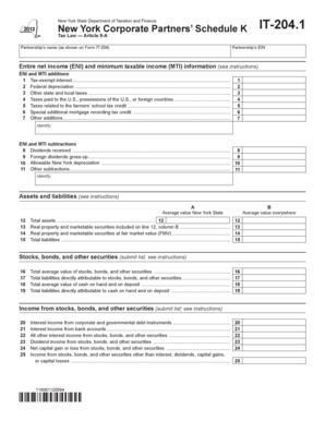 New York Corporate Partners’ Schedule K IT-204.1