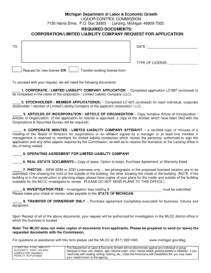 Michigan Liquor License Application Request