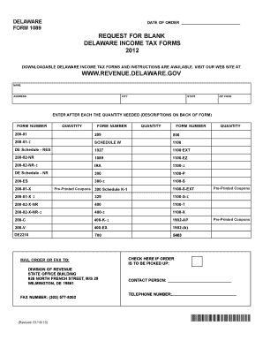 Delaware Income Tax Form Request