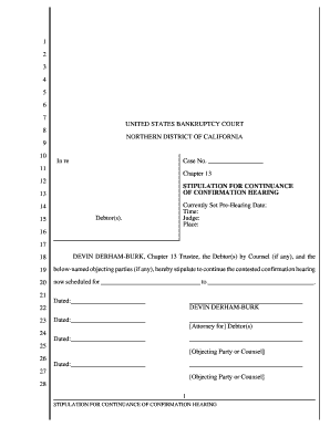 Stipulation for Continuance of Confirmation Hearing