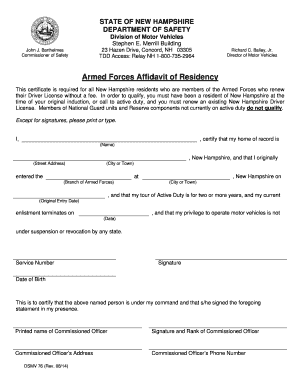Armed Forces Affidavit of Residency
