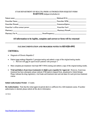 Utah Harvoni Prior Authorization Request Form