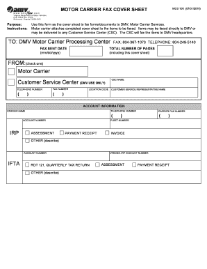 Motor Carrier Fax Cover Sheet MCS 100