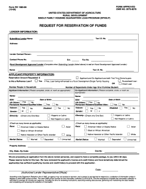 Single Family Housing Guaranteed Loan Program Request for Reservation of Funds