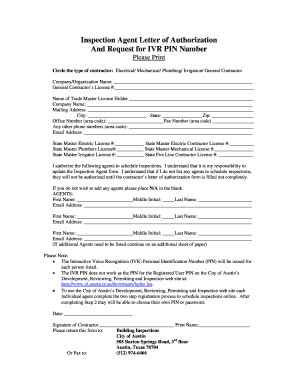Inspection Agent Letter of Authorization and Request for IVR PIN