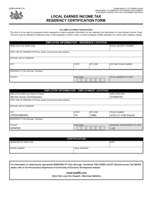 Pennsylvania Local Earned Income Tax Residency Certification Form