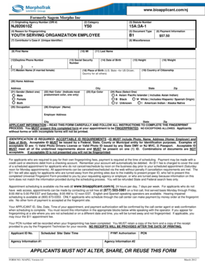 New Jersey Youth Serving Organization Employee Fingerprint Form