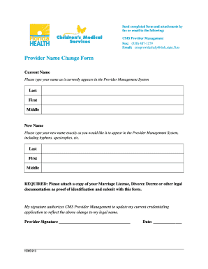 Florida Provider Name Change Form