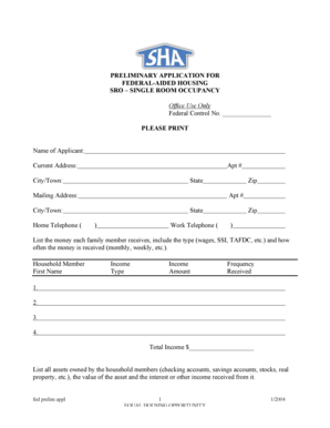Preliminary Application for Federal-Aided Housing