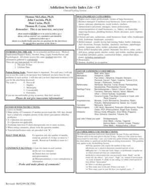 Addiction Severity Index Clinical Training Form