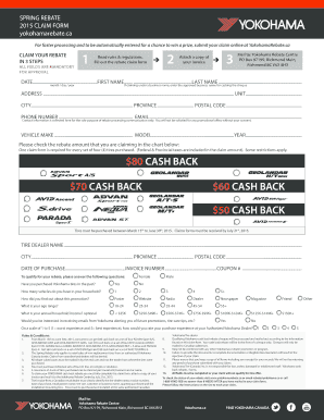Yokohama Tire Spring Rebate Claim Form