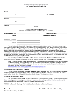Writ of Garnishment of Wages