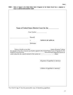 Notice of Appeal to US Court of Appeals