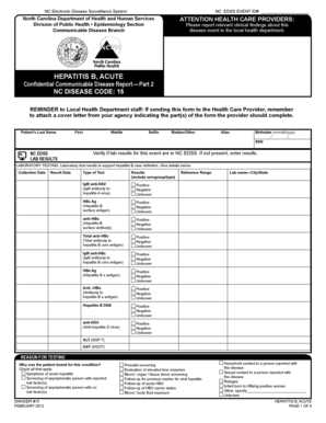 North Carolina Hepatitis B Acute Report Form