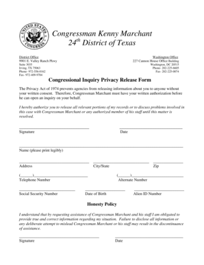 Congressional Inquiry Privacy Release Form