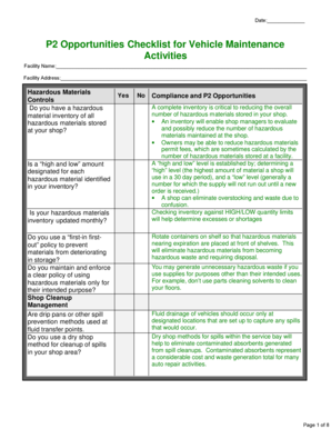 Vehicle Maintenance P2 Opportunities Checklist