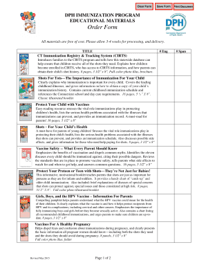Connecticut Immunization Educational Materials Order Form
