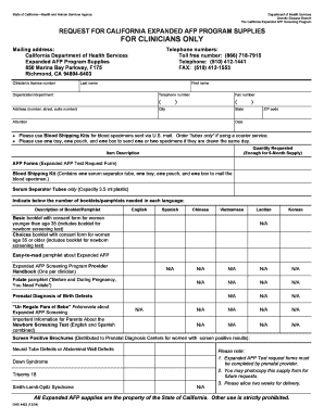California Expanded AFP Program Supplies Request