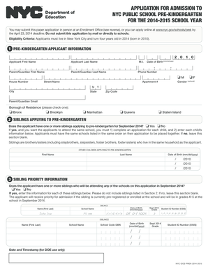 NYC Public School Pre-Kindergarten Application