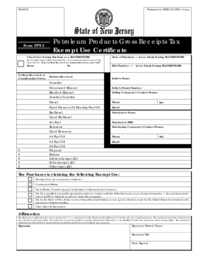 New Jersey Petroleum Products Gross Receipts Tax Exempt Use Certificate