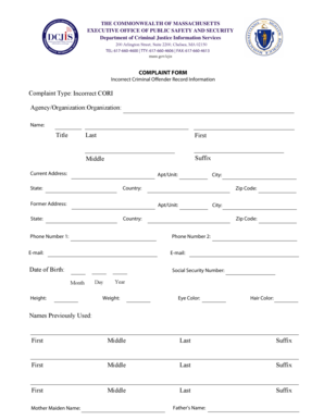 Massachusetts CORI Complaint Form