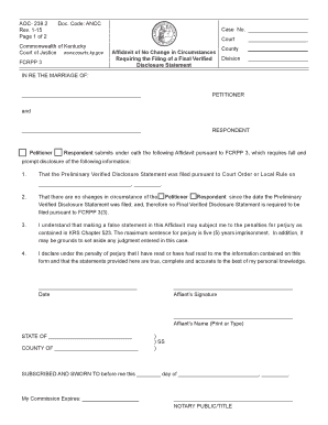 Affidavit of No Change in Circumstances