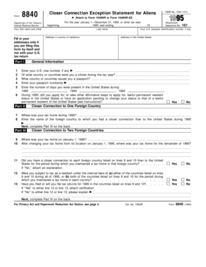 Form 8840 Closer Connection Exception Statement for Aliens