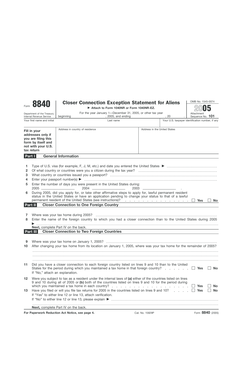Form 8840 Closer Connection Exception Statement