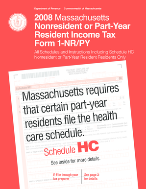2008 Massachusetts Nonresident or Part-Year Resident Income Tax Form 1-NR/PY
