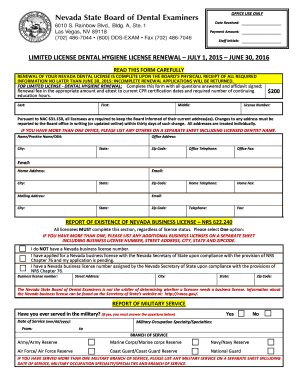 Nevada Dental Hygiene License Renewal Form