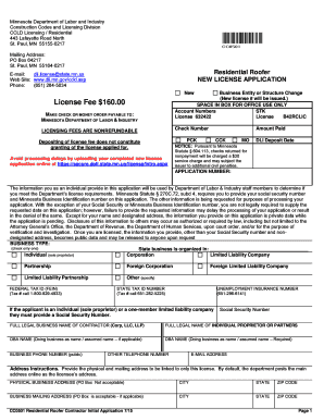 Minnesota Residential Roofer Contractor License Application
