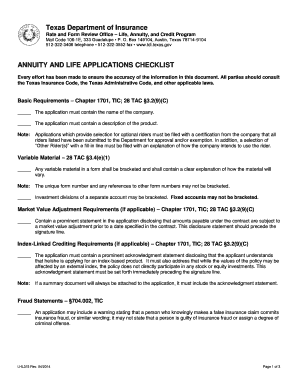 Texas Annuity and Life Application Checklist