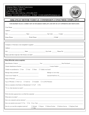 Arkansas Motor Vehicle Commission Consumer Complaint